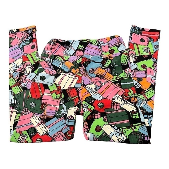 LulaRoe leggings with multi color presents all over them girls size S/Medium. - Picture 1 of 4